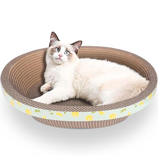 Oval Cardboard Cat Scratcher Bed Lounge Couch for Indoor Cats, Cat Scratching Pad Box Recycle Corrugate Board House Training Toy for Furniture Protection (17.3")