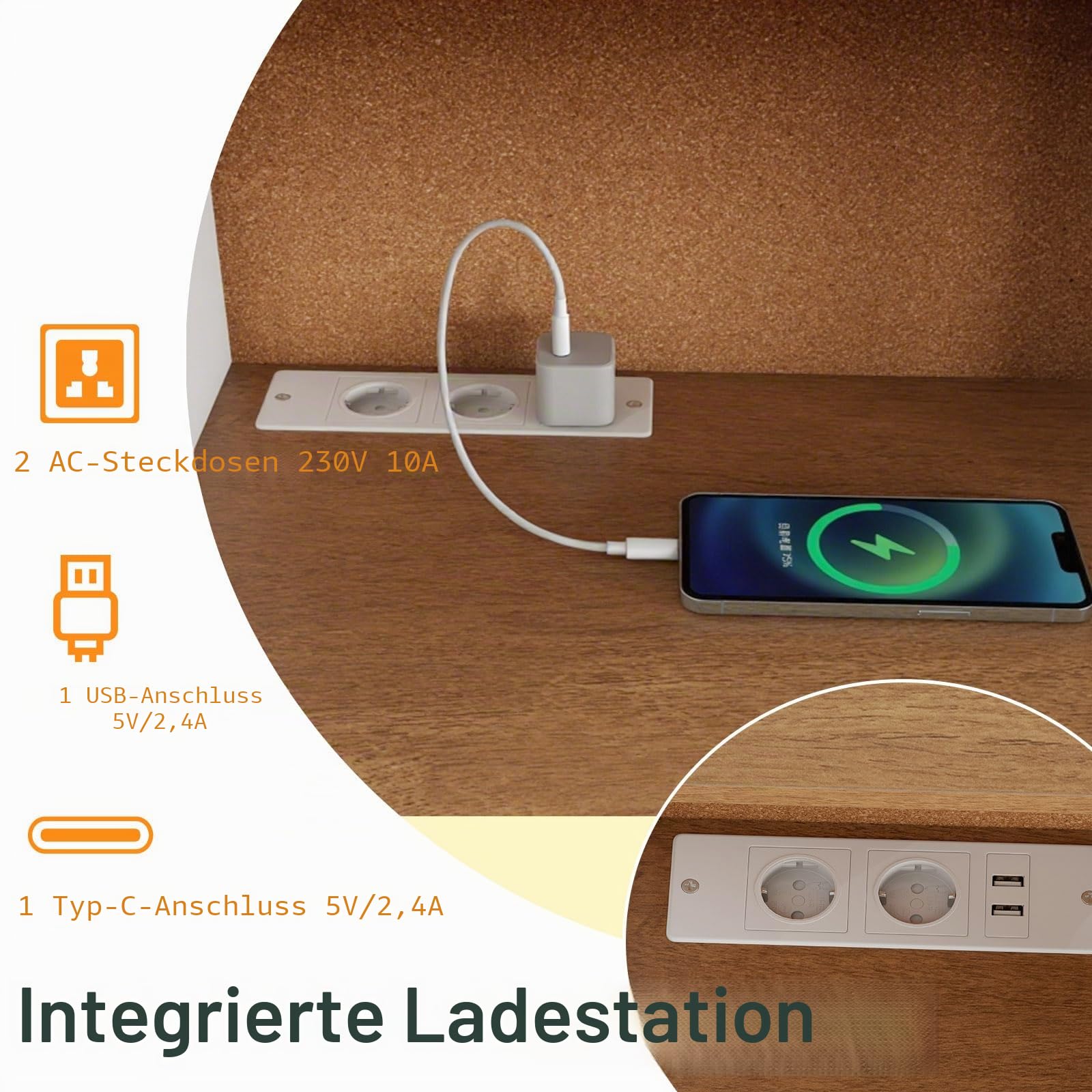 LIFEZEAL Kinder Schreibtisch mit Ladestation, Kinderschreibtisch mit 2 Schubladen & Bücherregal & PC-Halter, Lerntisch Schülerschreibtisch mit Stauraum für Jungen & Mädchen