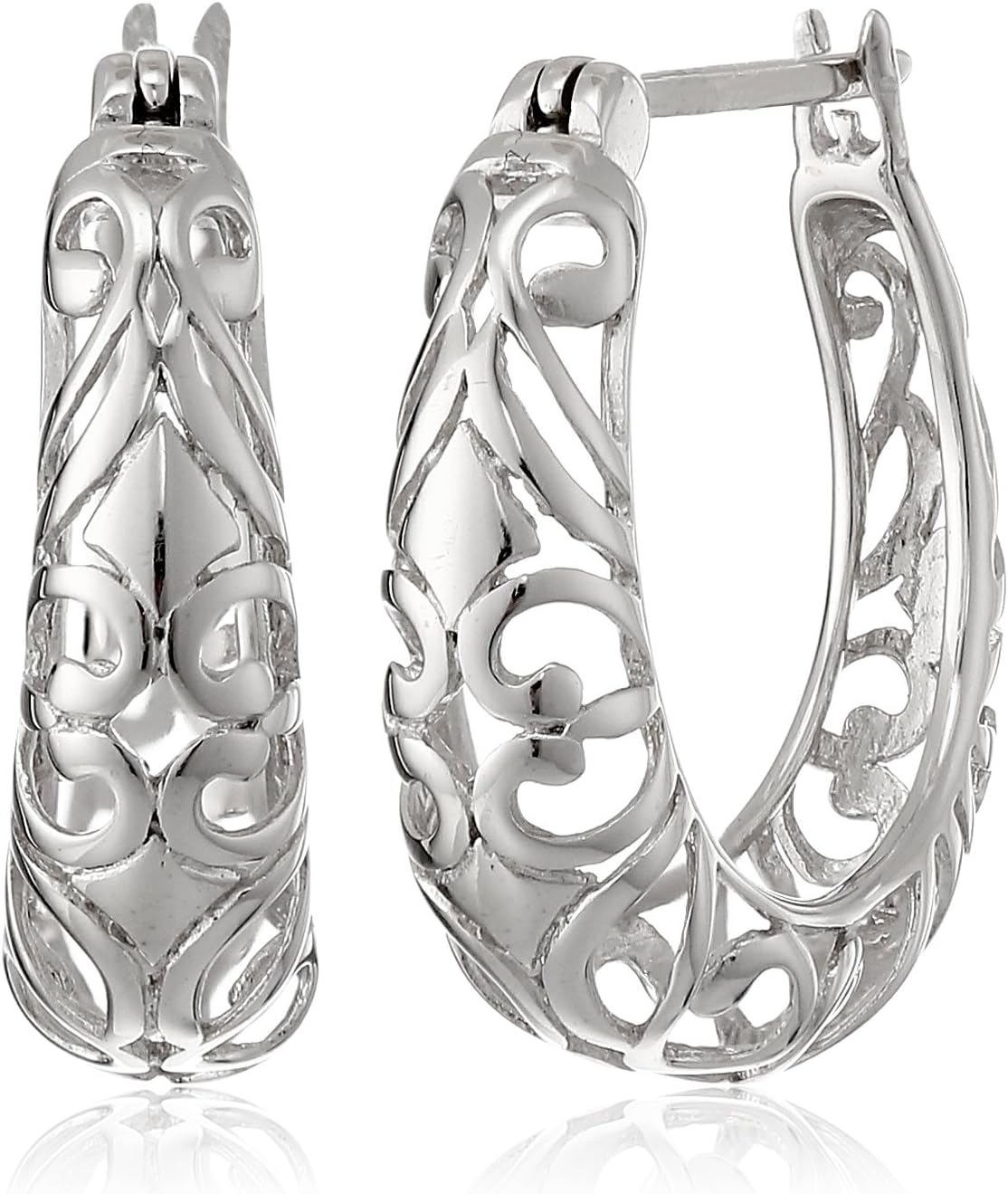 Amazon Collection Open Filigree Swirl Hoop Earrings in Sterling Silver