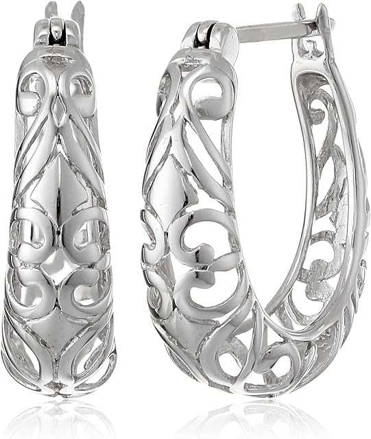 Amazon Collection Sterling Silver Textured Filigree Round Hoop Earrings (0.7 inches)