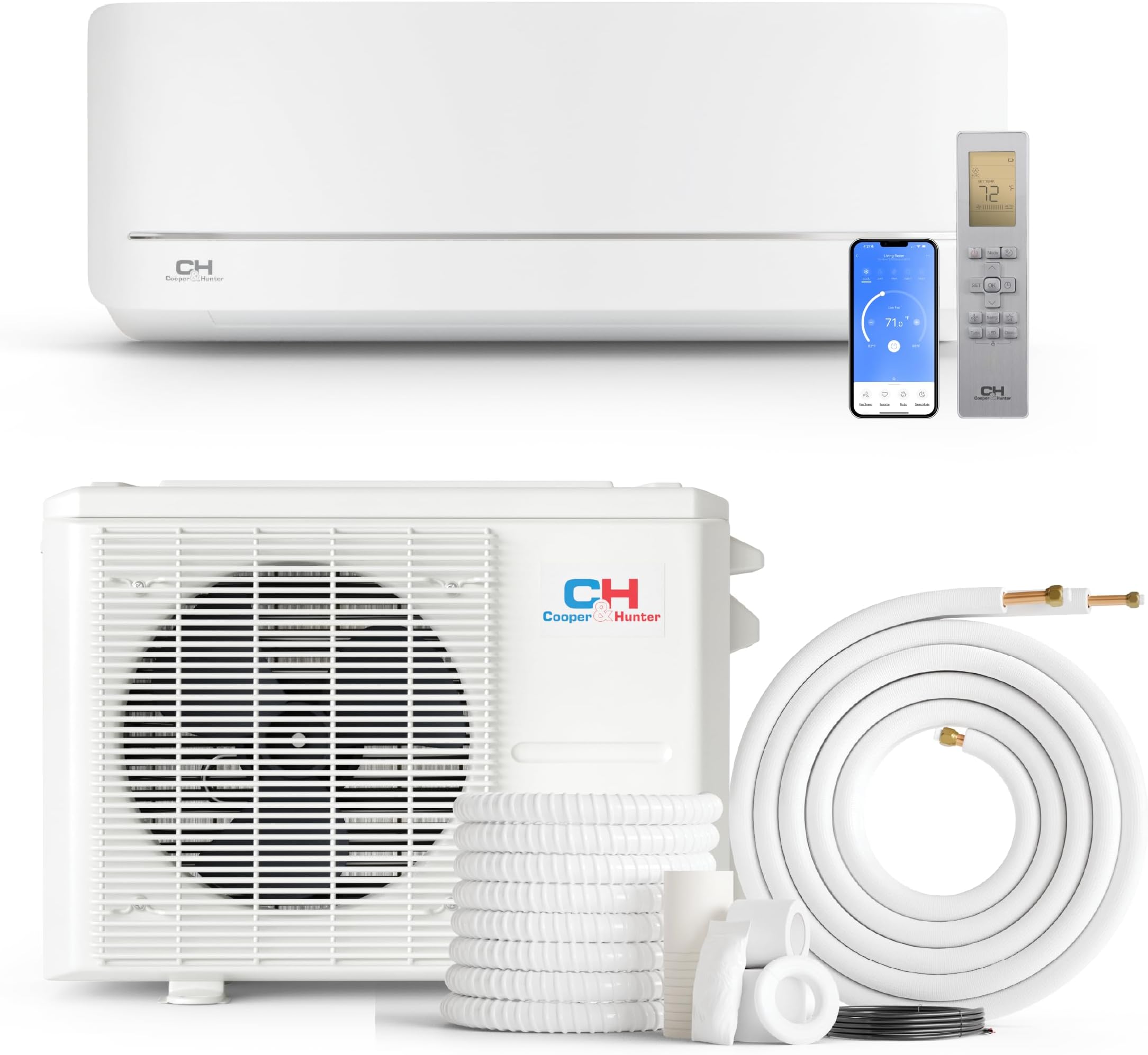 Cooper & Hunter 18,000 BTU 230V Wall Mount Ductless Mini Split Air Conditioner & Heat Pump – 19.2 SEER2 Inverter System – Includes 16FT Installation Kit & Smart Kit – Pre-Charged