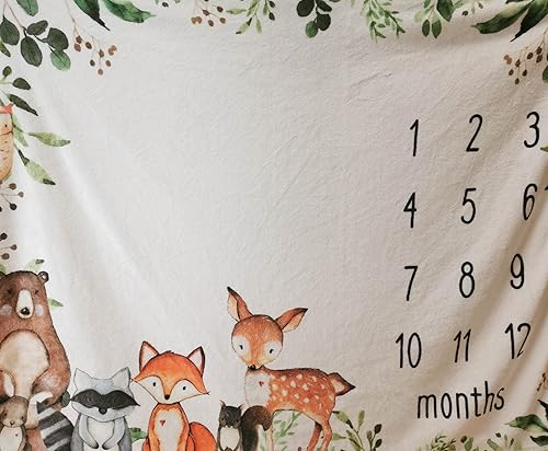 Miniatura 9 de Yuzioey Woodland Baby - Manta mensual de hitos de animales del bosque, manta mensual de crecimiento del bebé, Watch Me Grow Woodland Forest Nursery