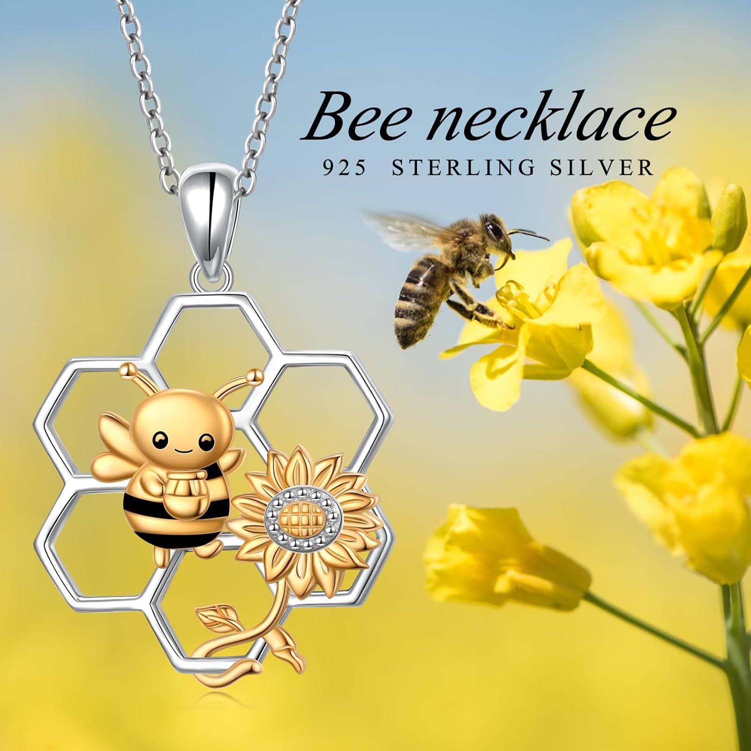 S925 Sterling Silver Bee Necklace Honey Bee Hive Pendant Necklace for Women - Image 6