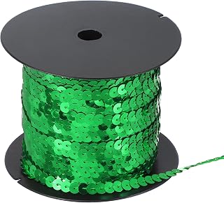 sourcing map Tira plana de lentejuelas de 11 yardas, rollo de lentejuelas de 6 mm, tira plana de lentejuelas para manualidades, adornos, accesorios de disfraces, color verde oscuro