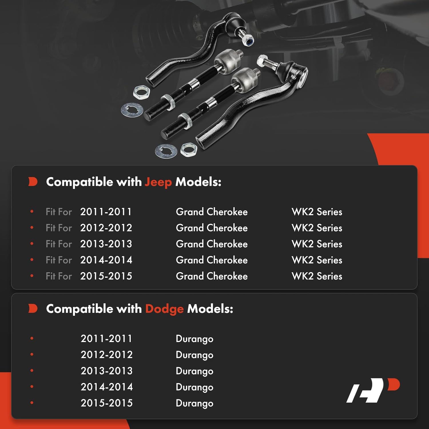 A-Premium Set of 4, Front Inner Outer Tie Rod End Kit, Compatible with Jeep Grand Cherokee & Dodge Durango, 2011 2012 2013 2014 2015