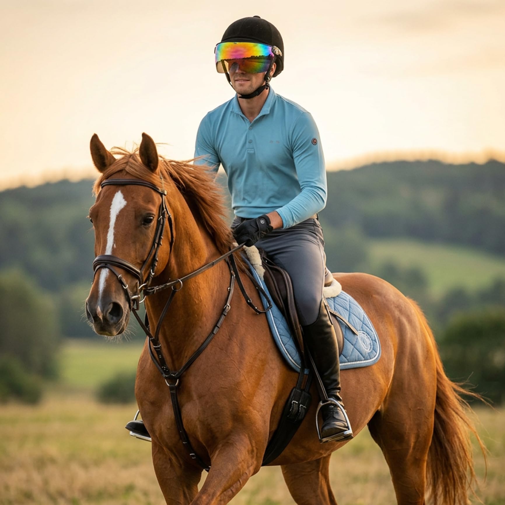 Casco de equitación de Terciopelo Ajustable para Adultos y Adolescentes, Casco Ecuestre con Forro extraíble y Visera Tintada para Mayor Comodidad, Seguridad, Equipo de equitación