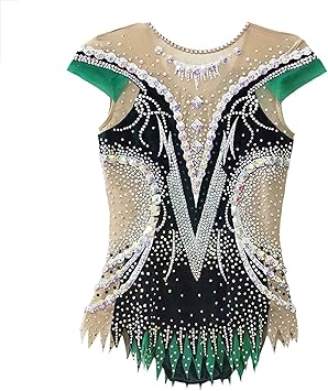 Amazon 新体操レオタード 女の子女性プロチームスポーツ競技トレーニングノースリーブジュエルダイヤモンドルックカスタマイズレオタード ウェア