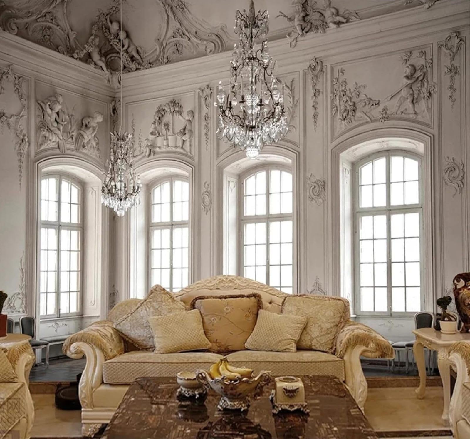 XLMING Vintage Architecture Relief Angels Windows 3D Wallpaper Silky Texture Home Study Office Grey Dining Room Sofa Bedroom Living Room TV Backdrop-350cm×256cm