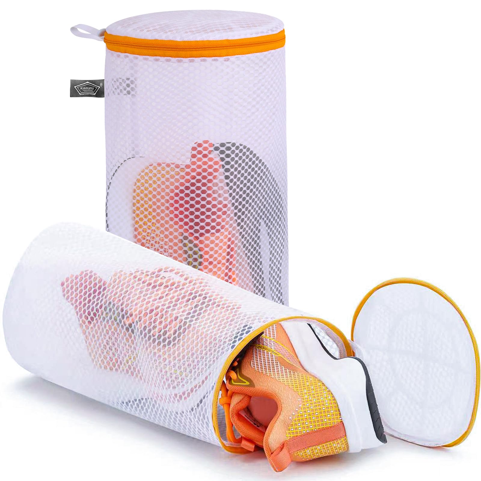 Kimmama Shoe Washing Machine Bag, Shoe Bag for Washing Machine, Mesh Laundry Bags for Sneakers, Footwear, Trainers, Slippers, White Honeycomb Net, Orange Zipper, 7x15"