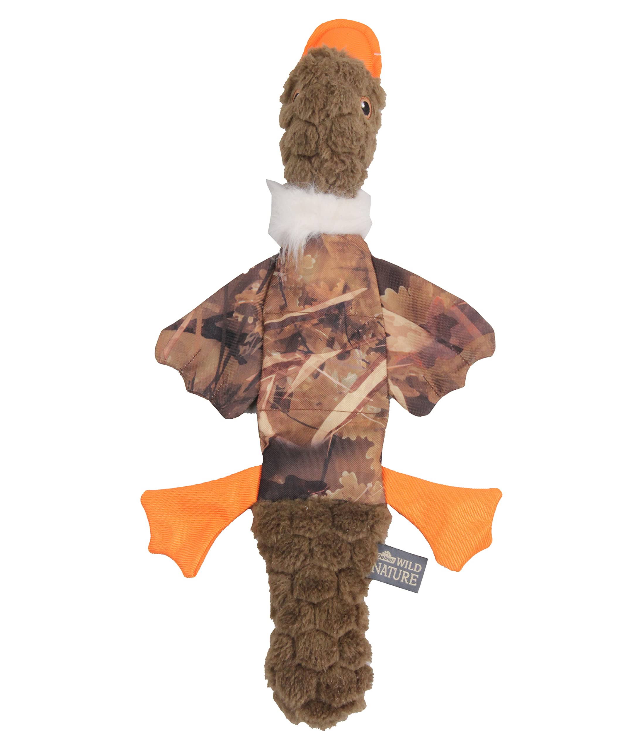 Dehner Wild Nature Dog Toy, Outdoor Camo Duck with Squeaker, Dog Chew Toy, Pet Toys, Approx. 6 x 24 x 49 cm, Oxford Cotton/Plush, Brown