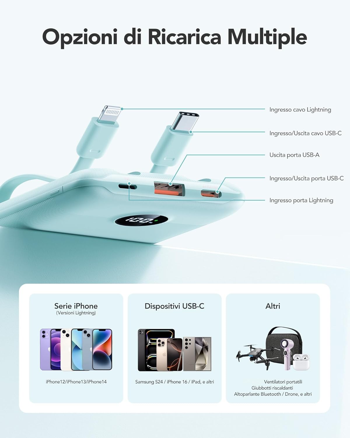 Mini Portable Charger with Built-in Cables 20W Fast Charging Power Bank USB-C Small Battery Pack 10000mAh Travel Essential Slim Battery for iPhone 17/16/15/14, Samsung 25/24, and More
