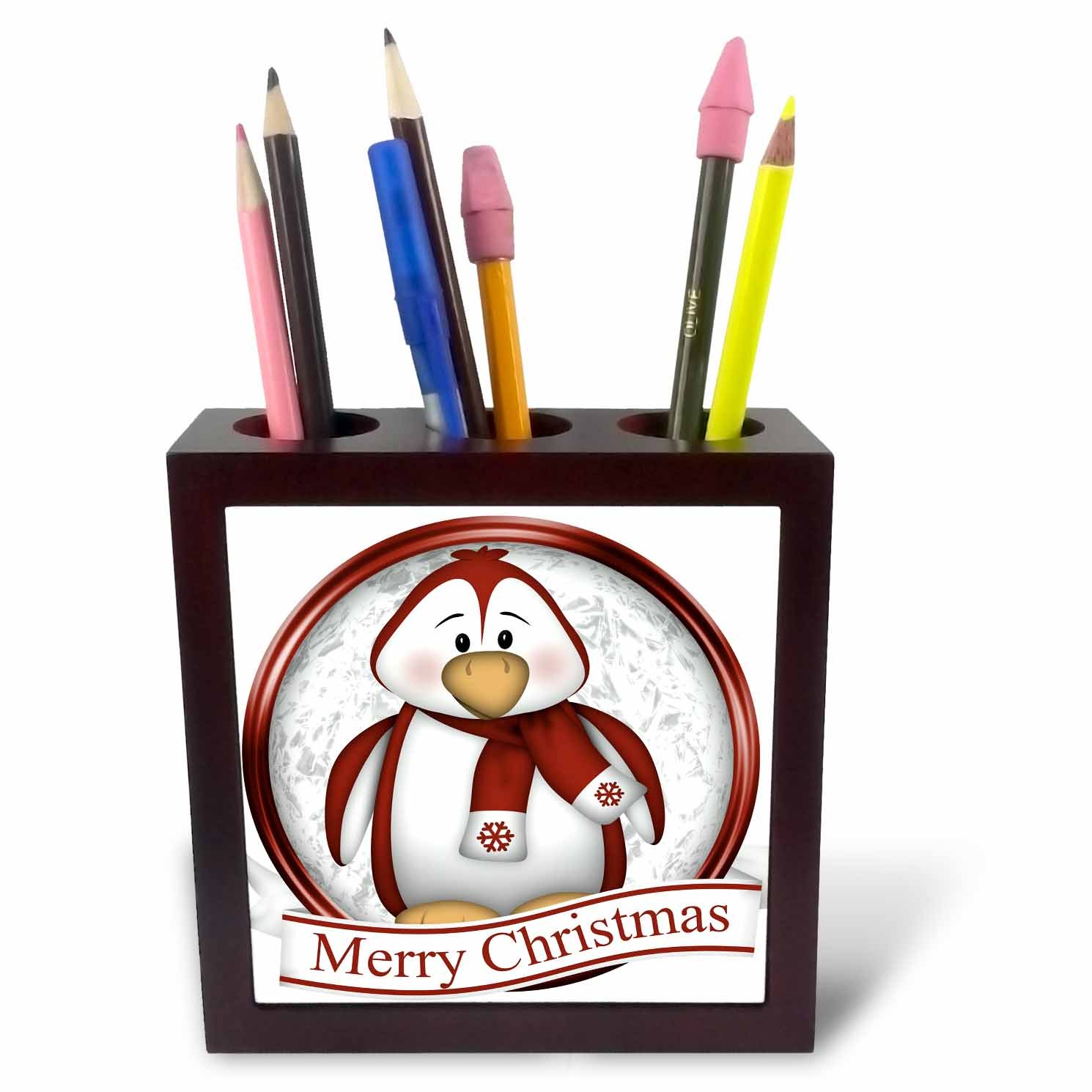 Porte-stylo en carrelage pingouin de Noël mignon rouge et blanc