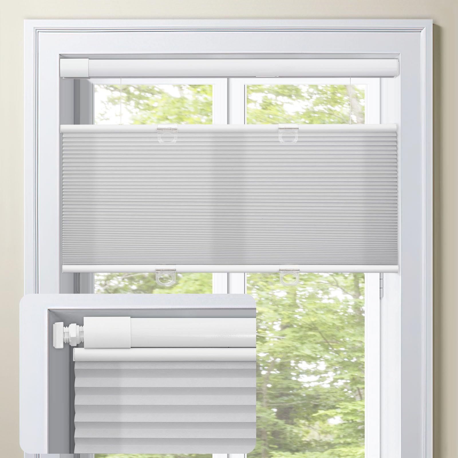 MiLin No Drill Top Down Bottom Up Cellular Shades Cordless No Tools Blinds | Windows Shades for Indoor Windows Honeycomb Blinds Easy to Install -
