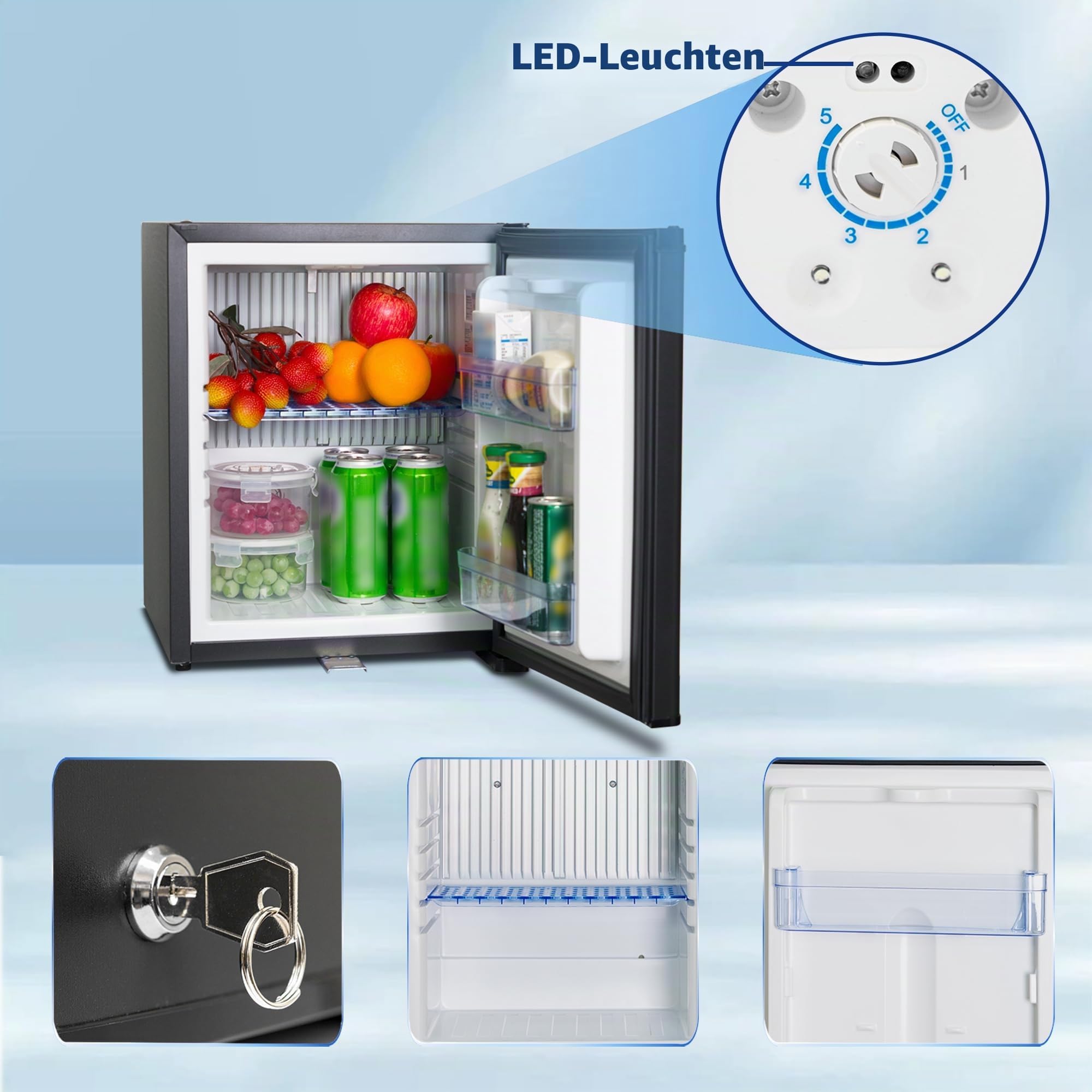 Smad 30L Camping Kühlschrank 12v 230v, Leiser Wohnmobil Absorber Kühlschrank 12v für wohnwagen, Auto, LKW, Büro, Camper, 0-10° C, mit Schloss, Wendetür, Schwarz