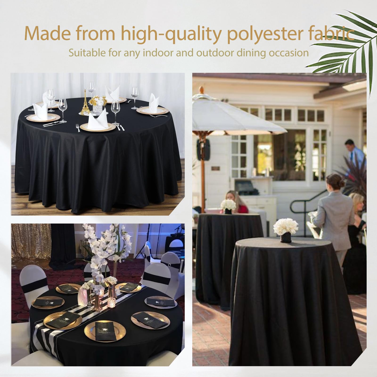 Paquete de 6 manteles redondos negros de 90 pulgadas, mantel redondo de tela de poliéster, antimanchas y arrugas, mantel lavable para bodas, fiestas, banquetes, cenas