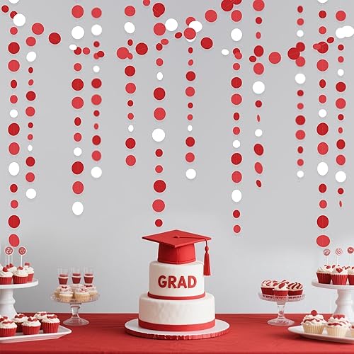 Miniatura 4 de Decoraciones de fiesta rojas de 46 pies, guirnaldas de lunares rojos y blancos para colgar en papel circular, serpentina para San Valentín,