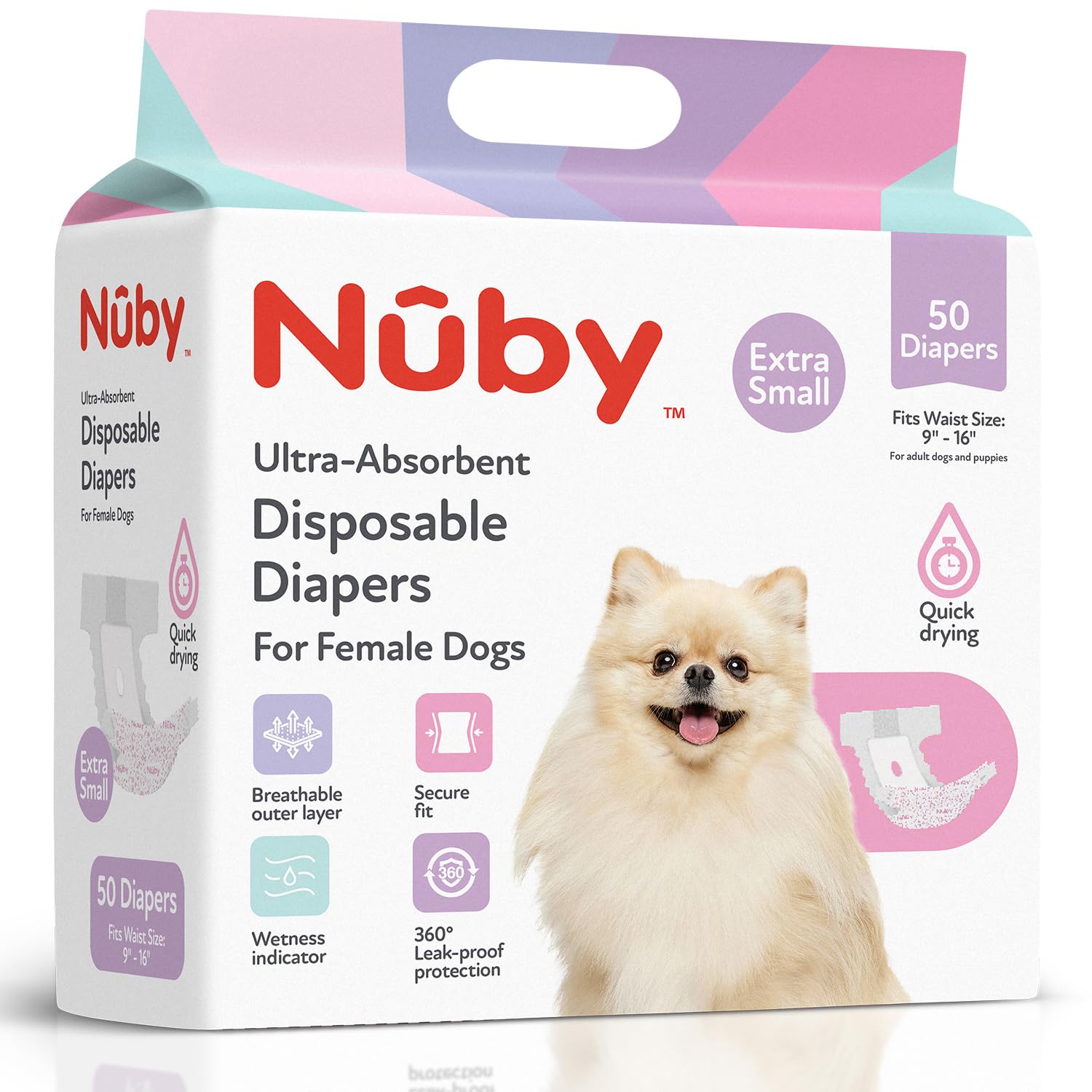 Photo 1 of Nuby Pets Disposable Female Dog Diapers, X-Small (9–16" Waist), 50 Count