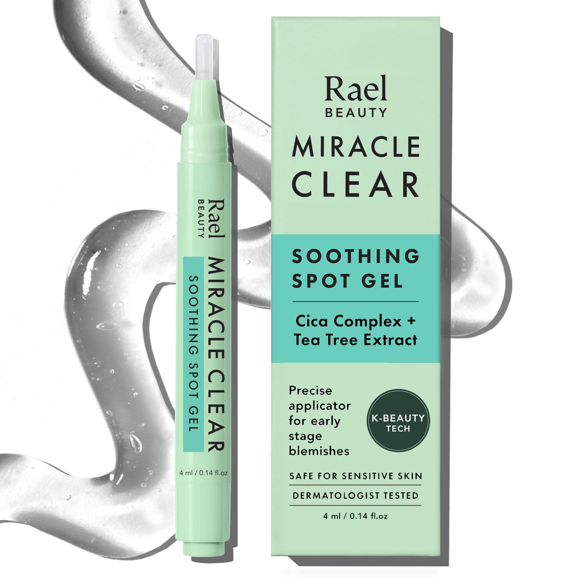 Rael Miracle Clear Spot Gel – Soothing Cream with Succinic Acid, Tea Tree, Calming Cica, Lightweight, Korean Skin Care (0.14 oz)