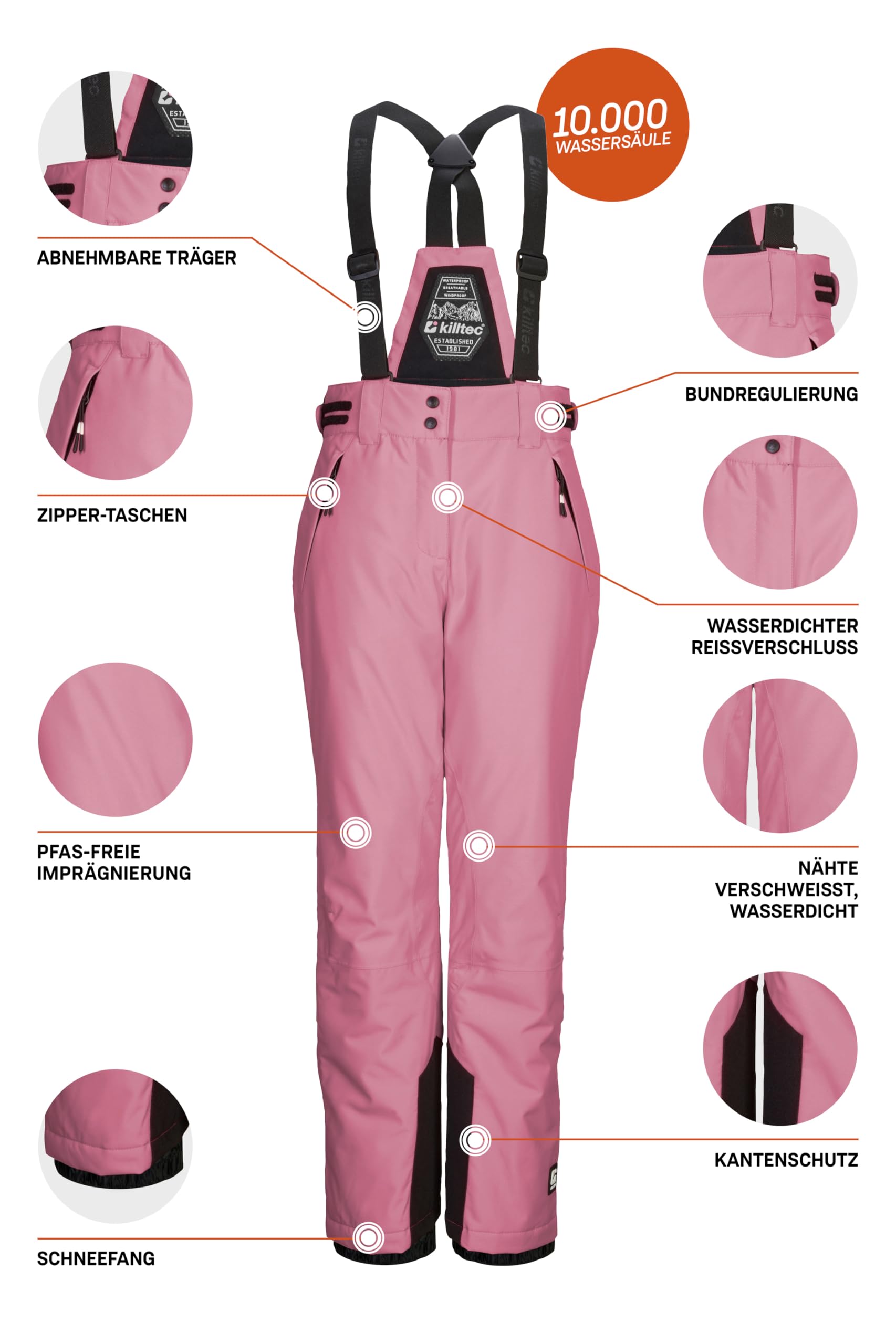 Killtec Ksw 213 Grls Ski Pnts - Pantalones de esquí/Pantalones funcionales con Peto Desmontable, protección de los Bordes y protección contra la Nieve Niñas
