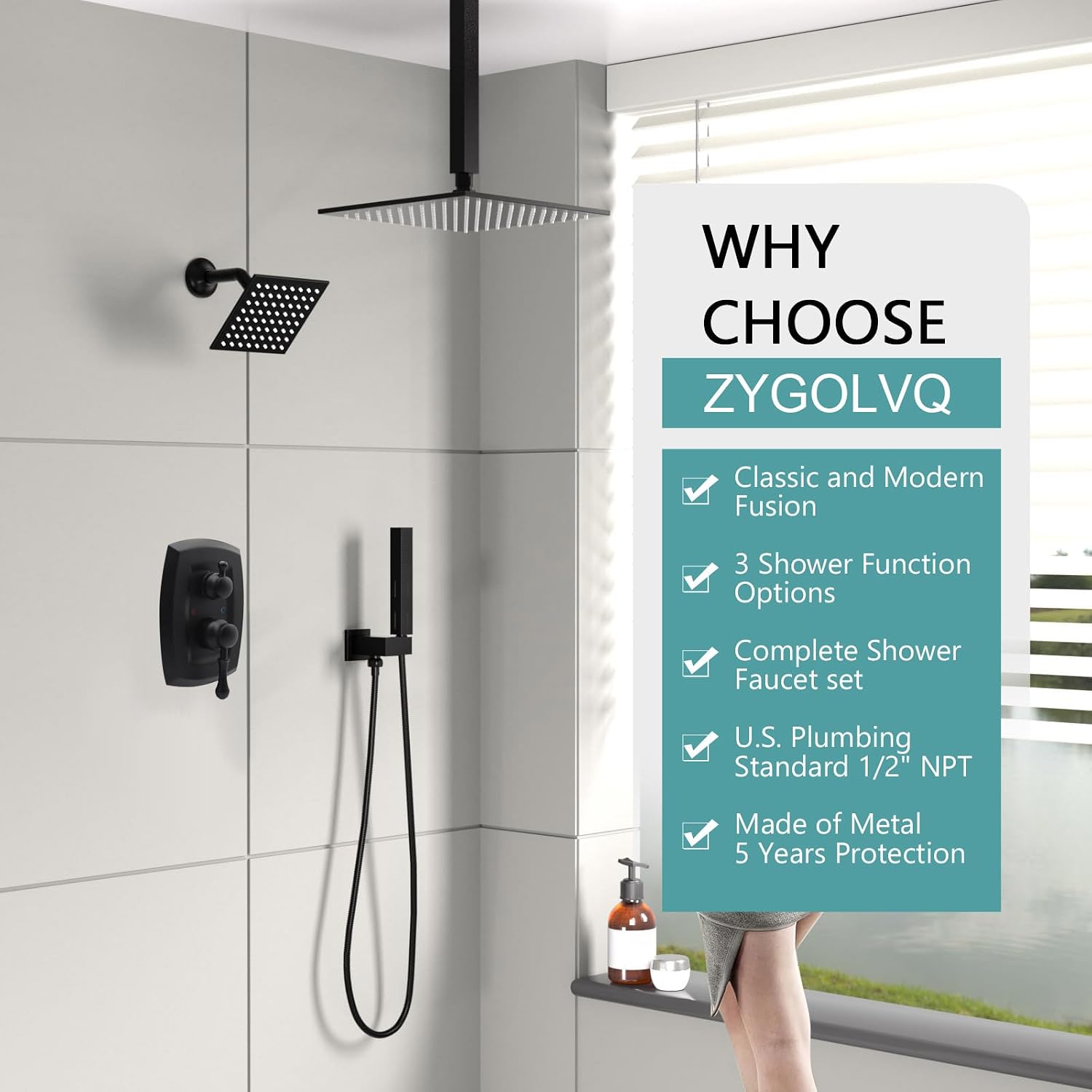Dual Rain Shower Head System with 2 in 1 Handheld Spray image 2