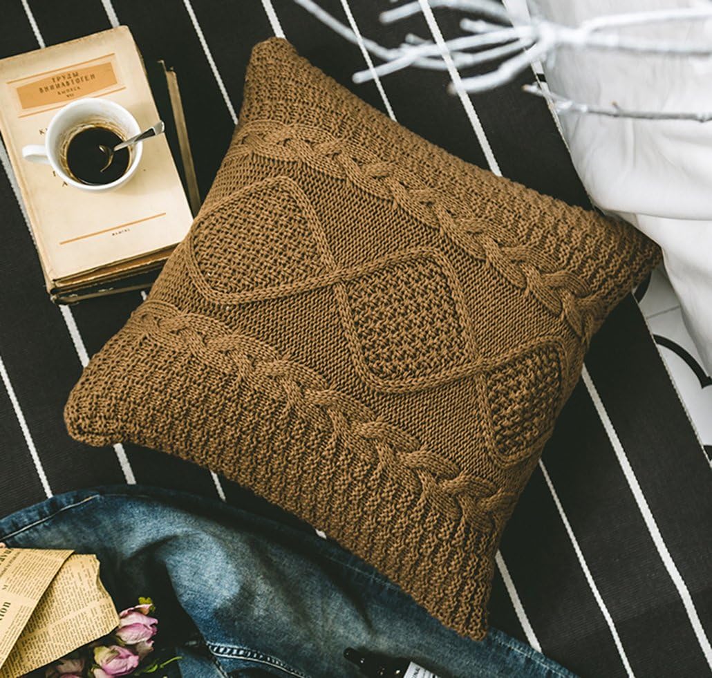 ANDUUNI Decorative Cotton Knitted Pillow Case Cushion Cover Double-Cable Knitting Patterns Soft Warm Throw Pillow Covers