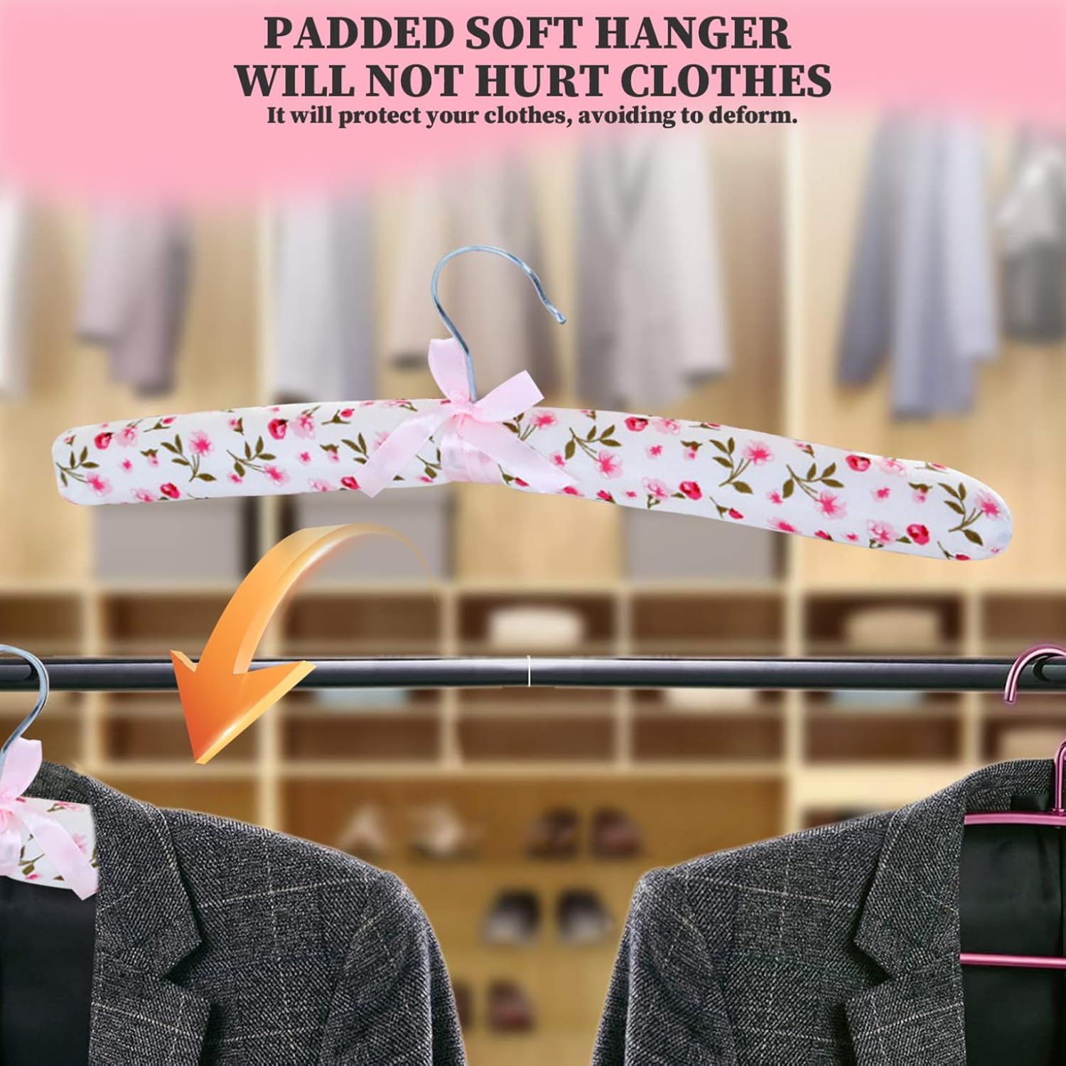 Padded Coat Hangers, 10PCS Non-Slip Padded Hangers, Flower Satin Padded Clothes Hangers, Soft Sweater Hangers for Shirt Blouse Dress Style Padded Hangers(Style 1)