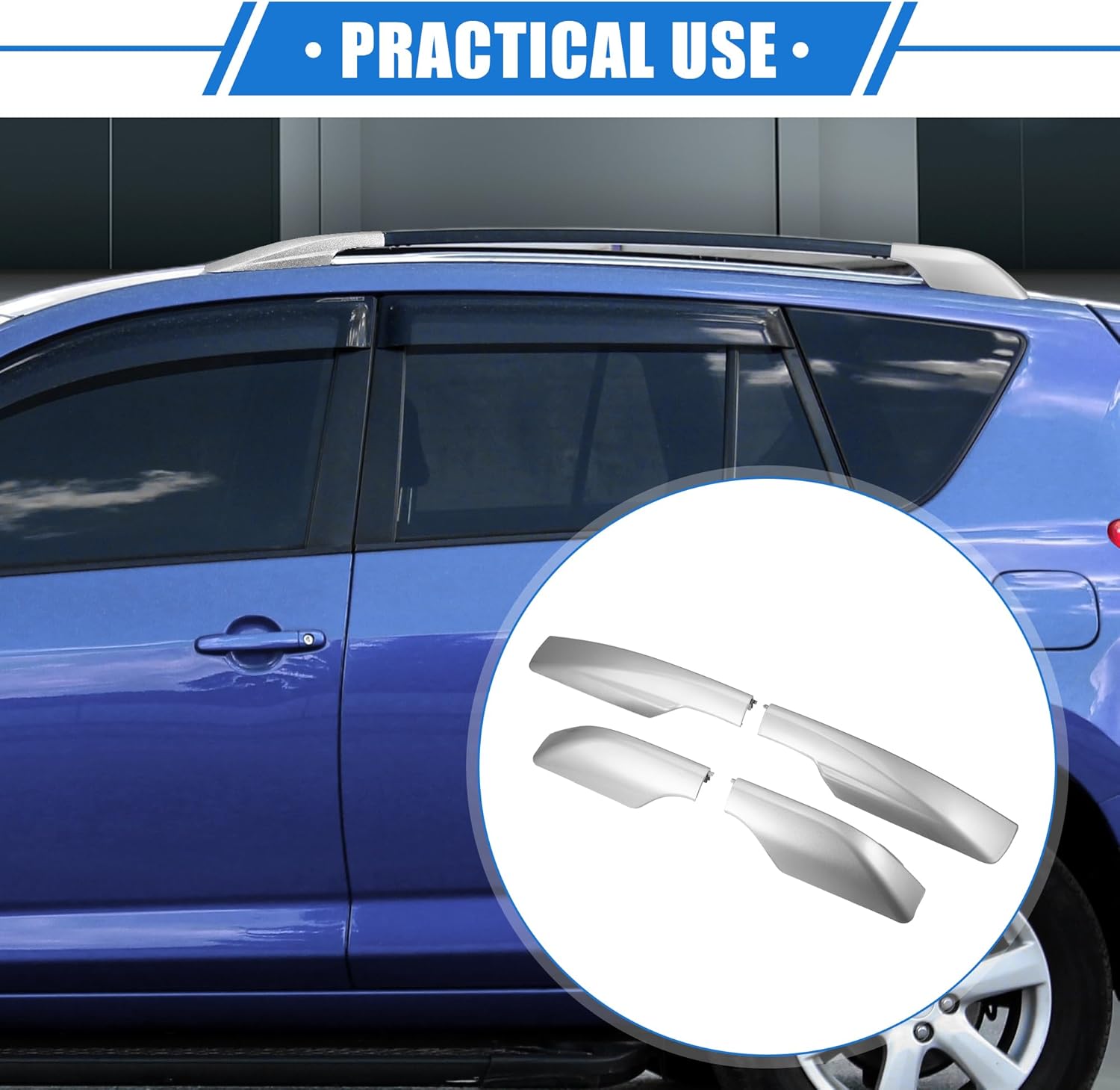 4pcs Car Roof Rack Side Rails End Cover Shell Cap Compatible for Toyota RAV4 2006-2012, Durable Plastic Silver Tone Cargo Rack Legs Protection