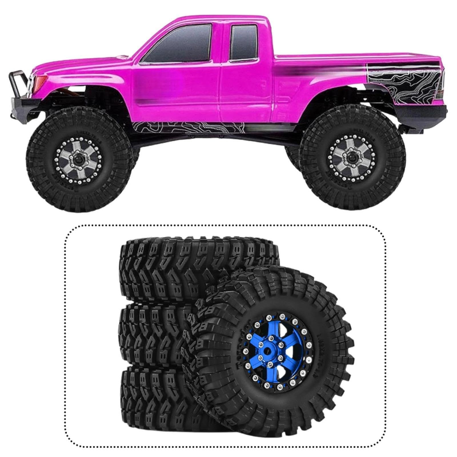4 Pezzi Ruote Auto Giocattolo Pneumatici Parti Ricambio RC Resistenti in Alluminio Adatti per Modellismo Manutenzione Auto Radiocomandate, Blu
