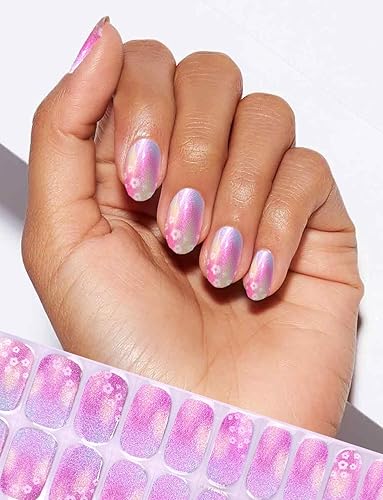 LIFOOST Tiras de esmalte de uñas de gel curado, calcomanías de uñas con purpurina para mujer, efecto espejo, envolturas completas, kit de arte de