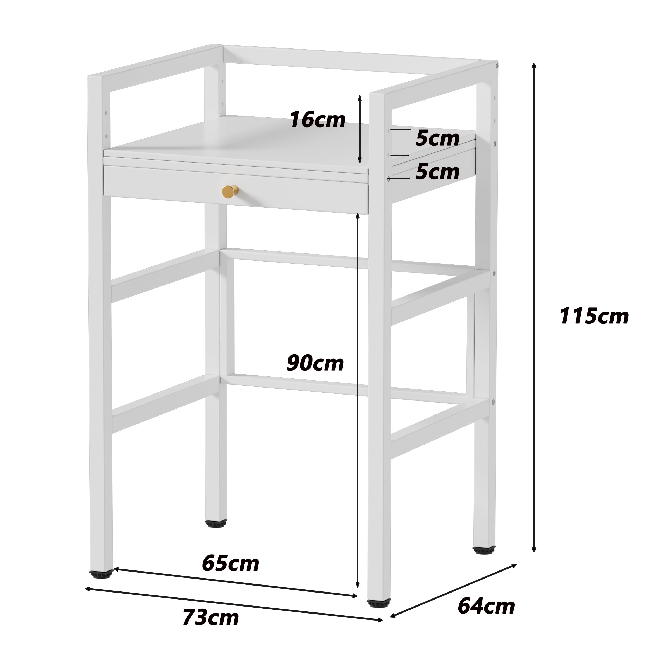MSFE Estantería Lavadora con Tablero de Estante, Soporte de Altura Ajustable para Secadora,Universal Kit de Soporte Secadora sobre Lavadora, Capacidad de Carga 350kg,73 * 64 * 115cm