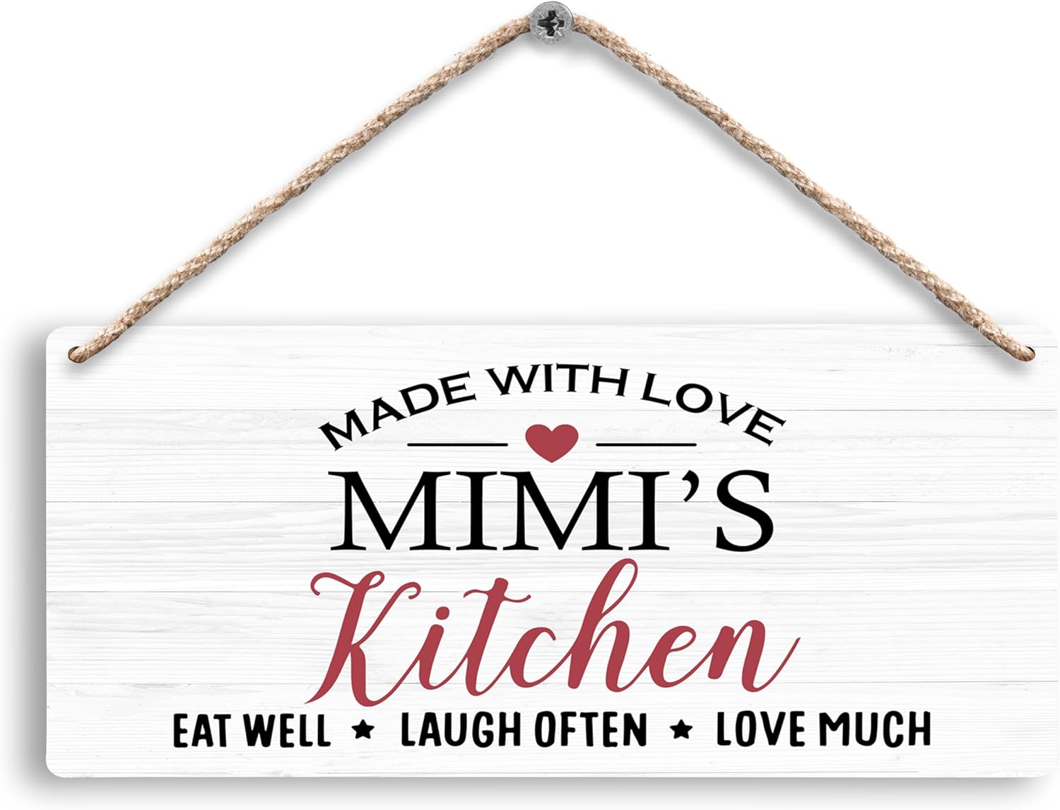 Mimi's Kitchen Made with Love Hanging Wooden Signs 12x6, Mimi Gifts for Grandma Kitchen Wall Decor, Grandma Mimi Kitchen Gifts, Eat Laugh Love Home Kitchens Decor Gifts for Mimi from Grandkids