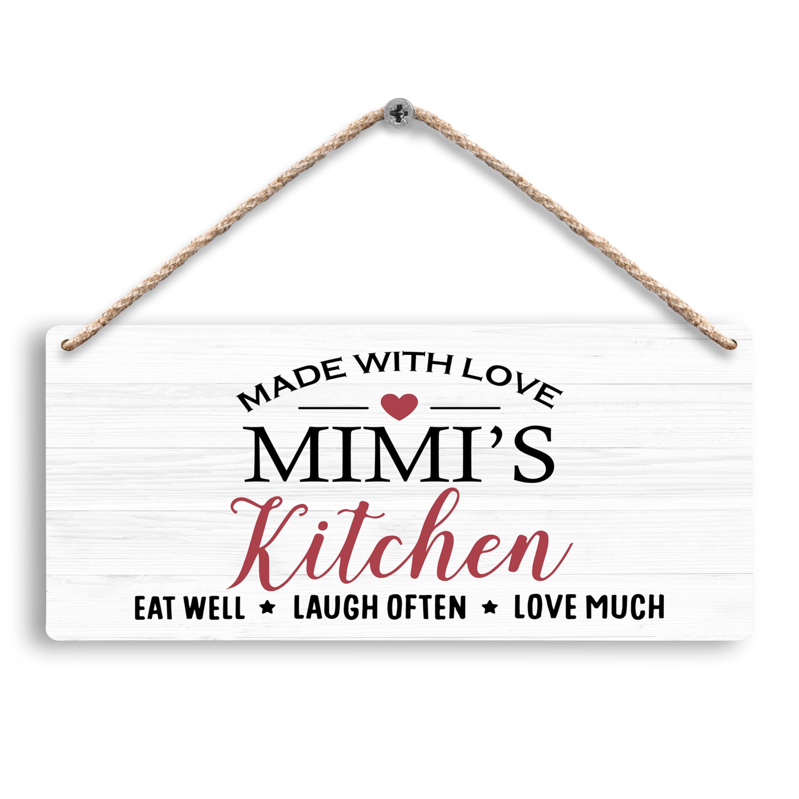 Mimi Kitchen Decor 12X6 Inch - Mimi's Kitchen Made with Love Rustic Wooden Hanging Plaque, Eat Laugh Love Wall Art, Grandma Gift from Grandkids