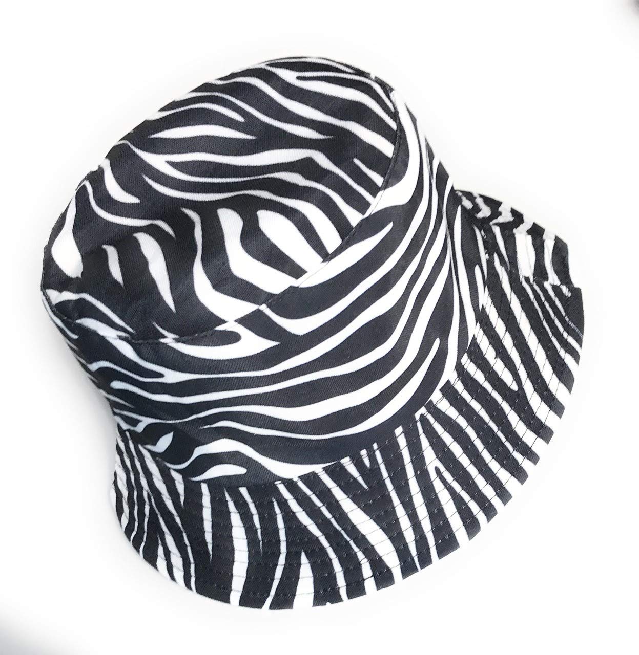 Kgm Unisex White Cool Print Animal Design Bucket Hat - Festival Holiday Travel Hats (Zebra)