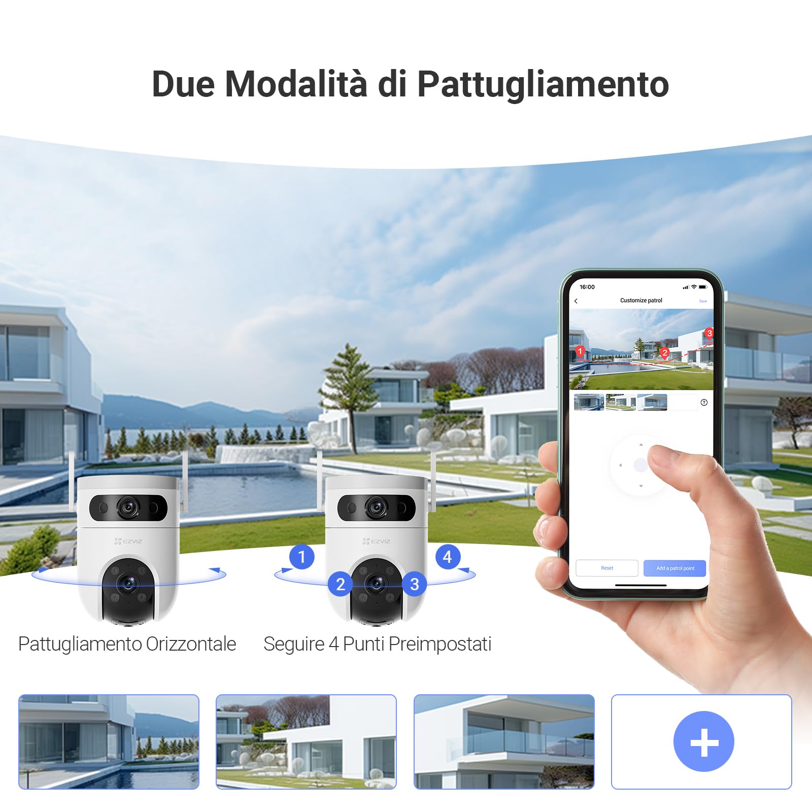 EZVIZ H9C 3K+3K Telecamera Wi-Fi da Esterno a Doppia Lente 4G LTE | PTZ a 360°, Tracciamento Automatico, Rilevamento Persone/Veicoli, Visione Notturna Colori 40m, Difesa Attiva, Wi-Fi 6