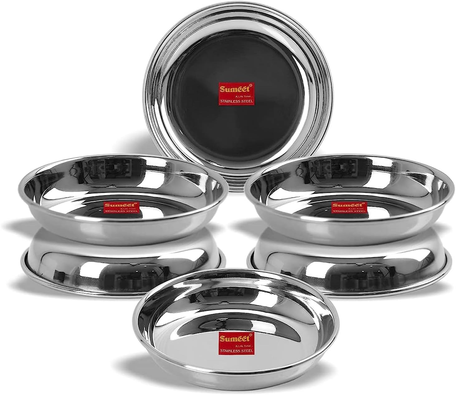 - Sumeet Stainless Steel Heavy Gauge Small Halwa Plates | 6 Pieces - 13.5 cm Diameter | Durable & Mirror Finish | Ideal for Serving, Lunch and Dinner | Dishwasher Safe