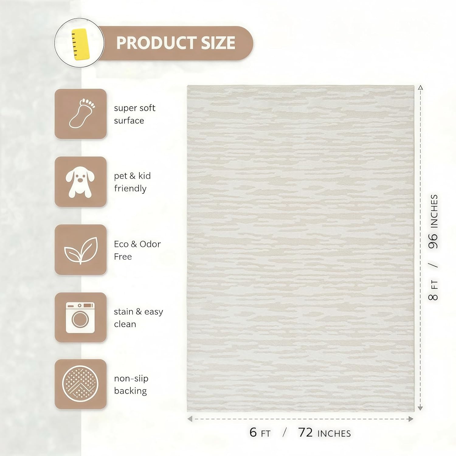 Washable Soft Japandi Area Rug for Living Room Bedroom, Non-Slip Stain Resistant, Wabi-Sabi, Modern Minimalist Style 6 * 8 feet