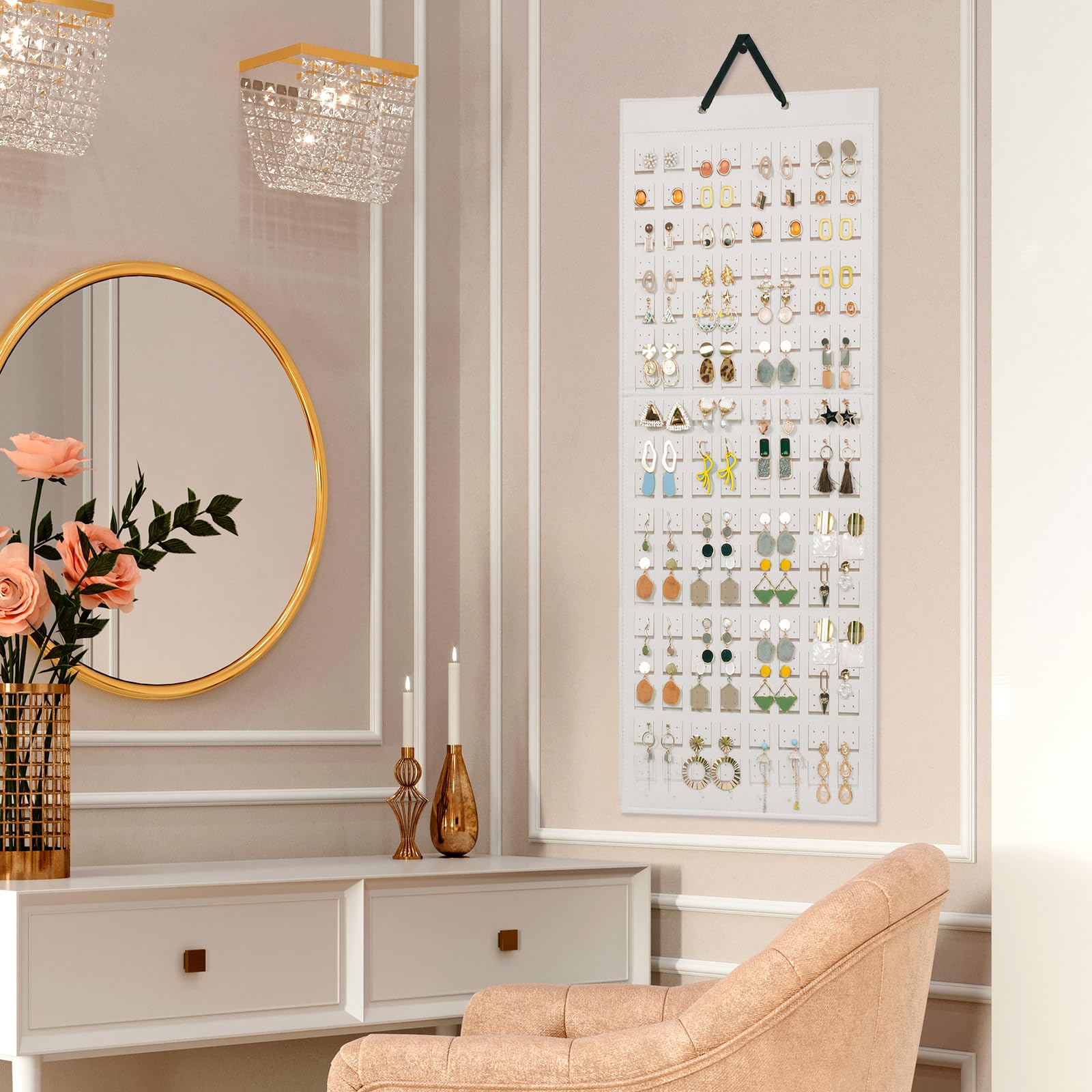 Lolalet Porta Orecchini Organizer, Porta Orecchini da Appendere 608 Fori per Orecchini -Beige, 1 Pezzi