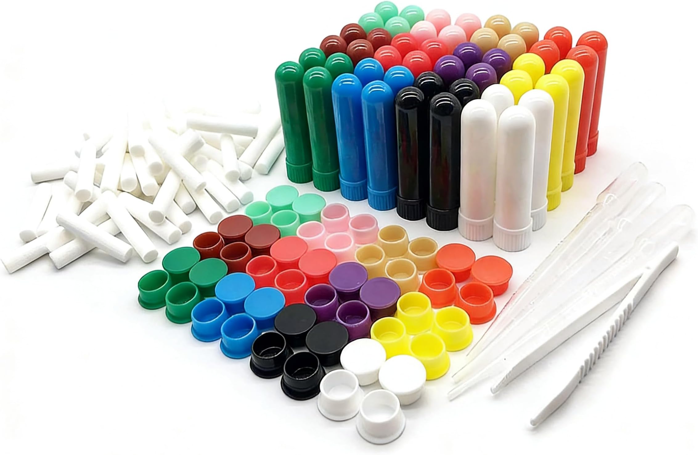 48 PCS Essential Oil Aromatherapy Blank Nasal Inhaler Tubes(Including 60 unscented wicks +3 Polyethylene Pipette Droppers +1Plastic tweezers)