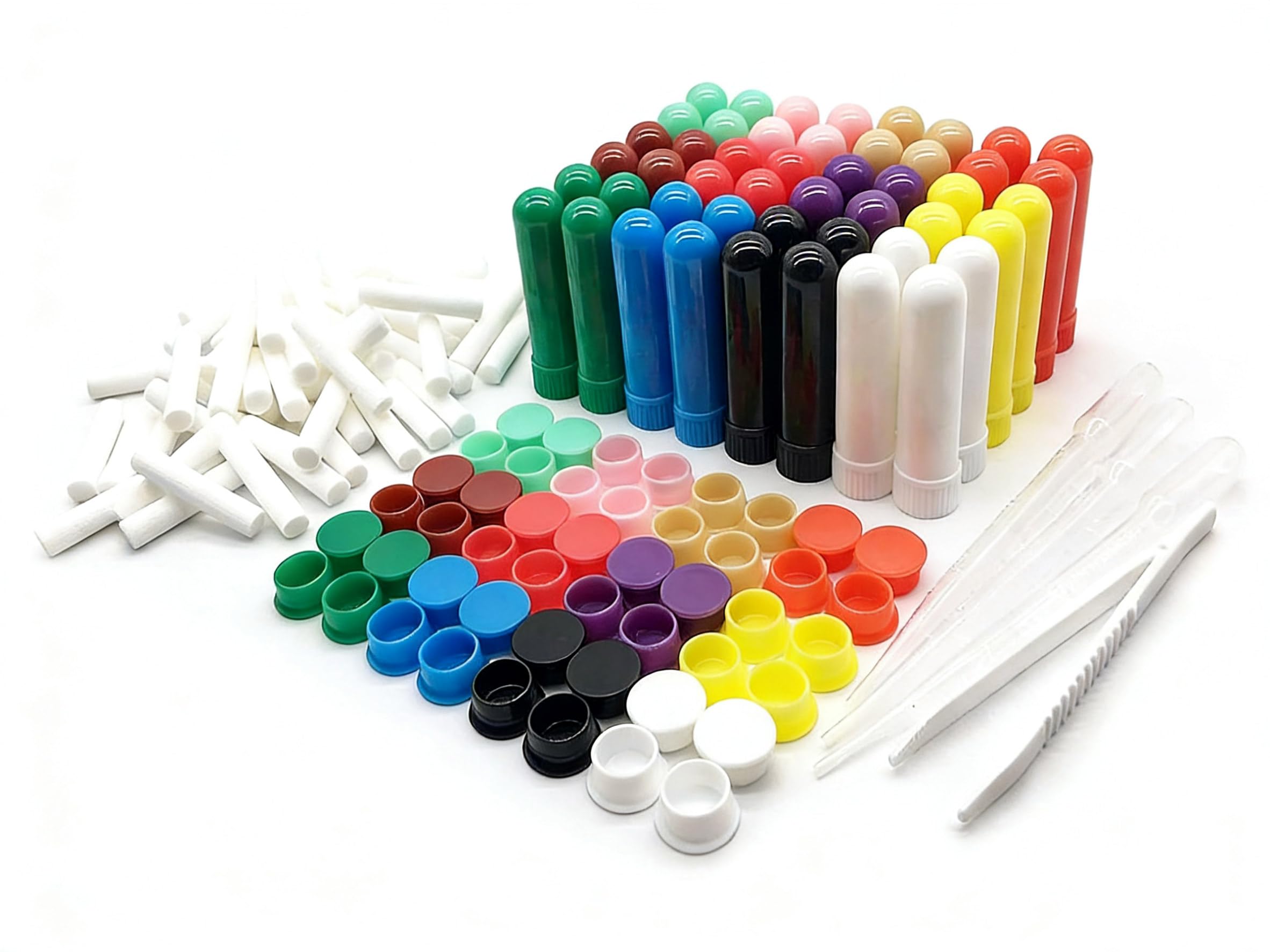 48 PCS Essential Oil Aromatherapy Blank Nasal Inhaler Tubes(Including 60 unscented wicks +3 Polyethylene Pipette Droppers +1Plastic tweezers)