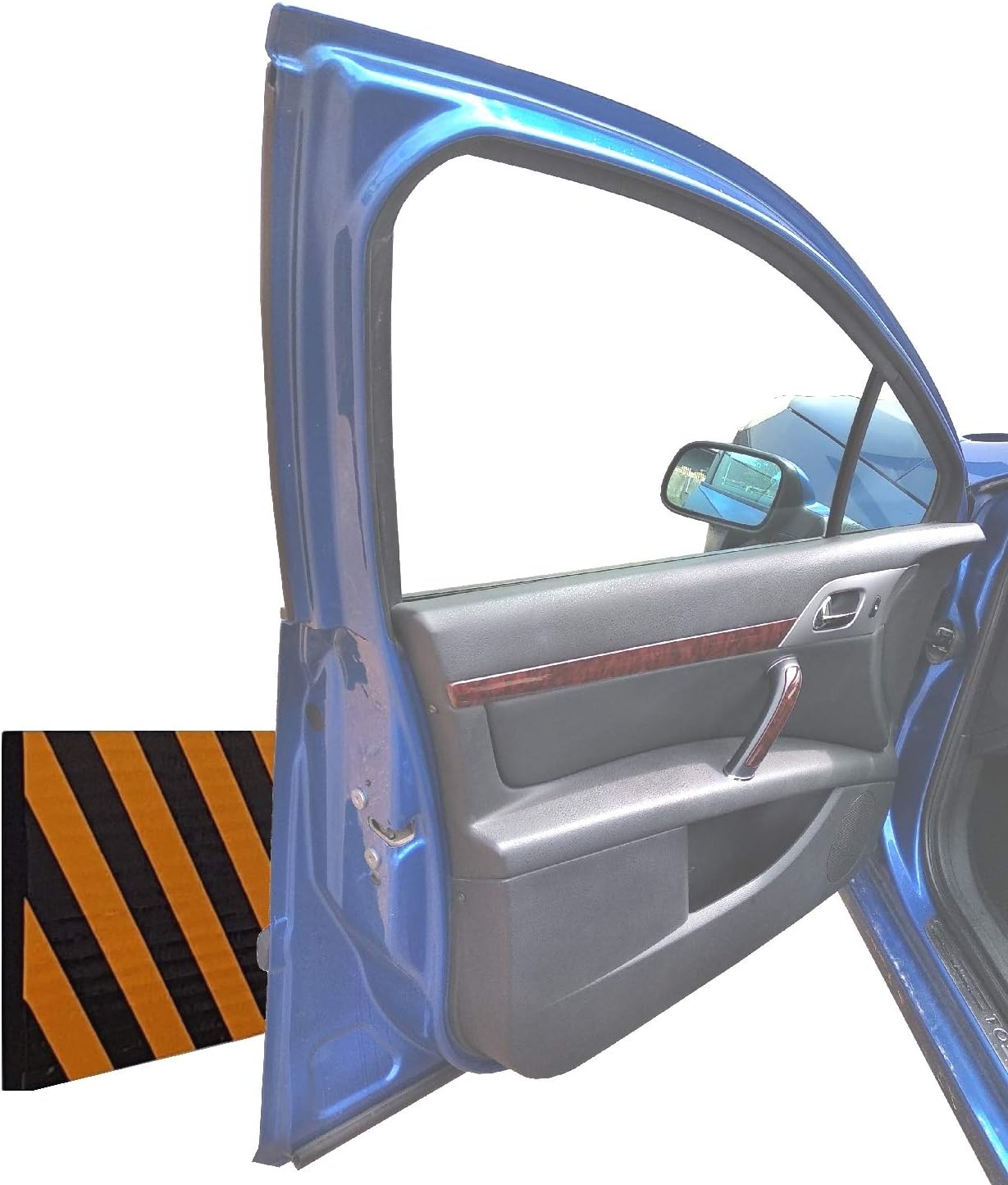 Self-adhesive, Foam Wall Guard, to Protect Car Doors, 17.3"x9.8"x0.8", Notched to Fit in Rounded Edges, with Strips Black Yellow (Pack of 4 pcs)