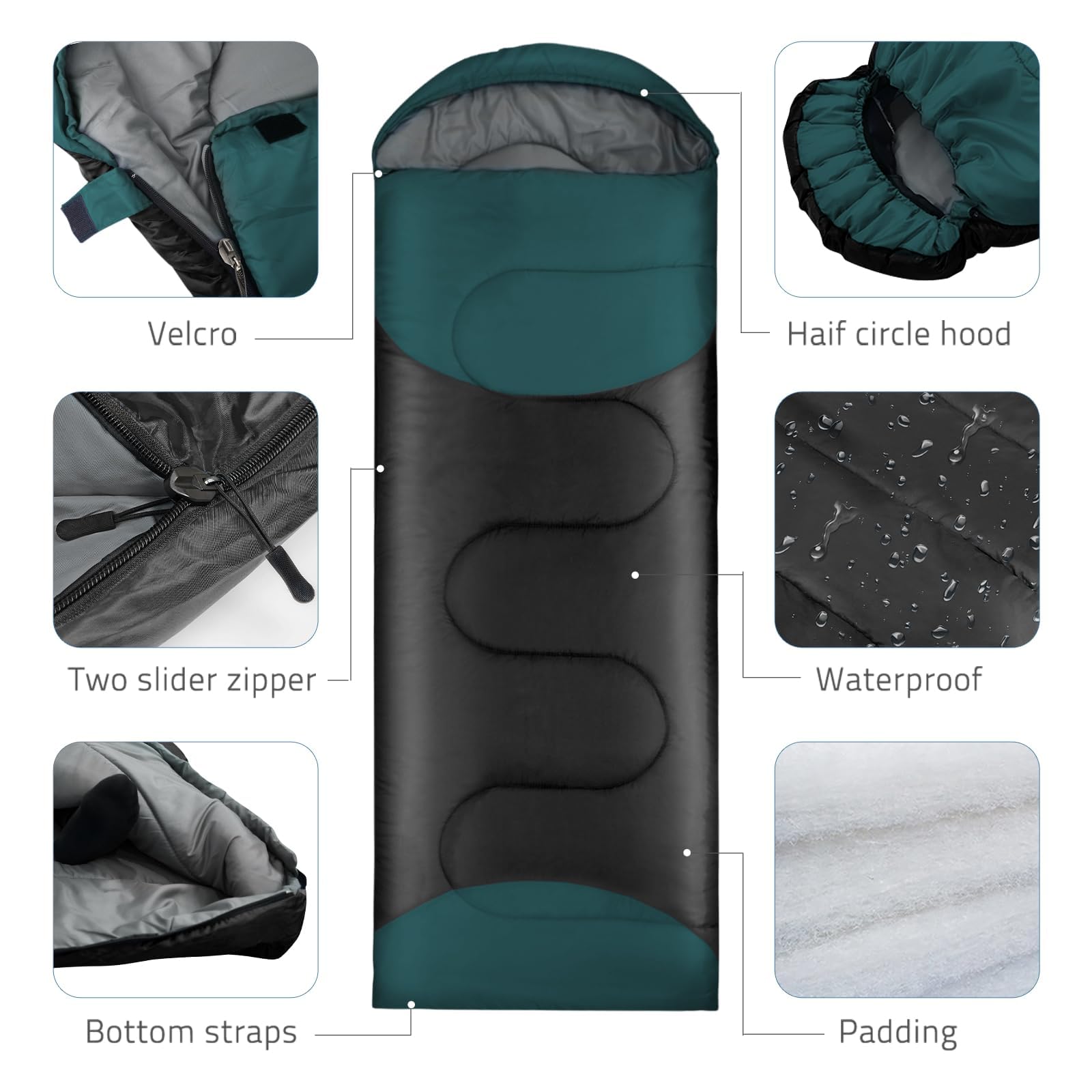 Śpiwór 220 x 80 cm, 1000 g śpiwór kempingowy na 3 pory roku, ultralekki na lato, jesień, wiosnę, mały pakiet Green FL-120 Wentylatory dla cichych wentylatorów 4