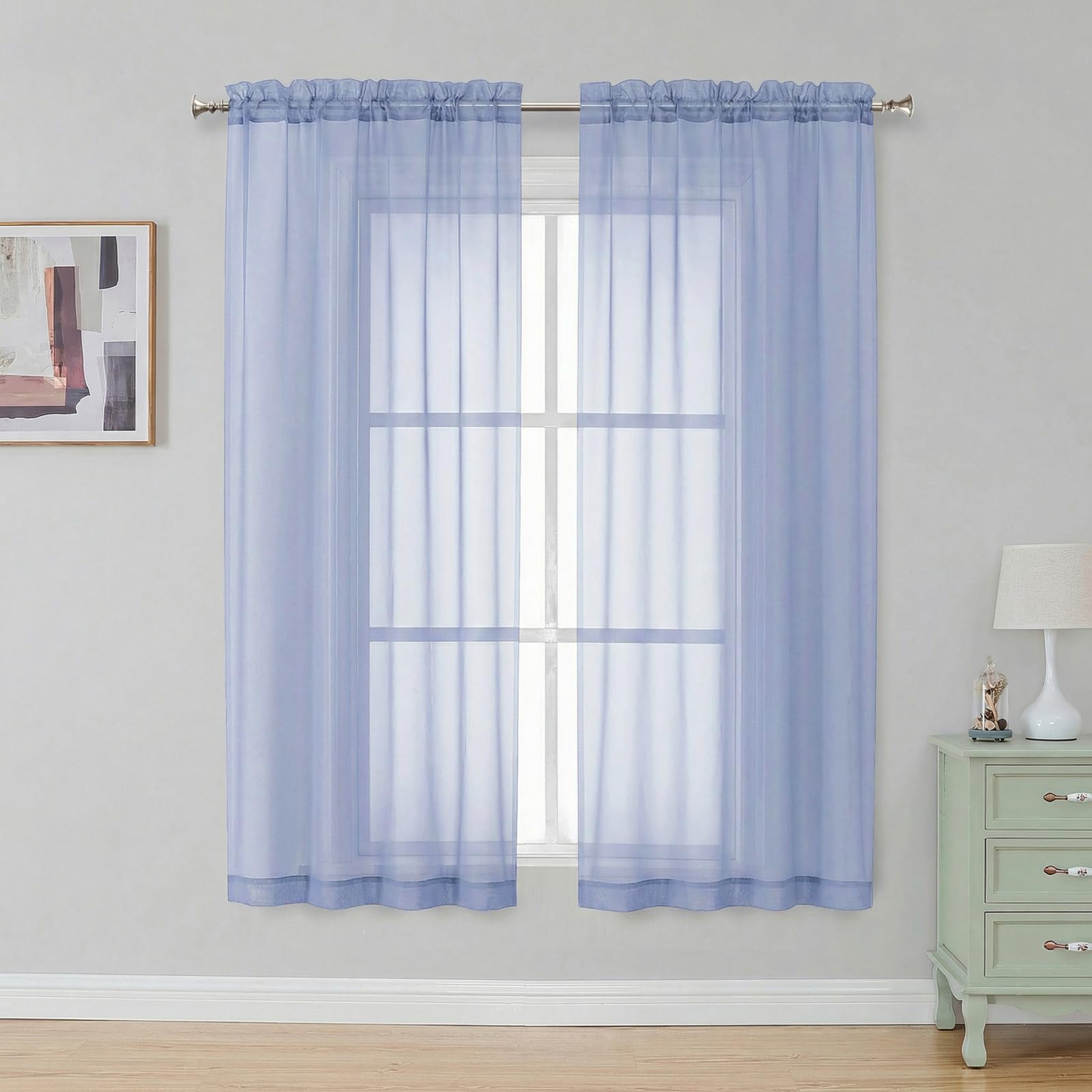 Simplebrand Denim Sheer Curtains 63 Inch Length 2 Panels for Bedroom