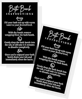 Bath Bomb Instruction Cards | 50 Pack | 2 x 3.5” inch Business Card | Instructions for Handmade Maker Clients | Black Card Design