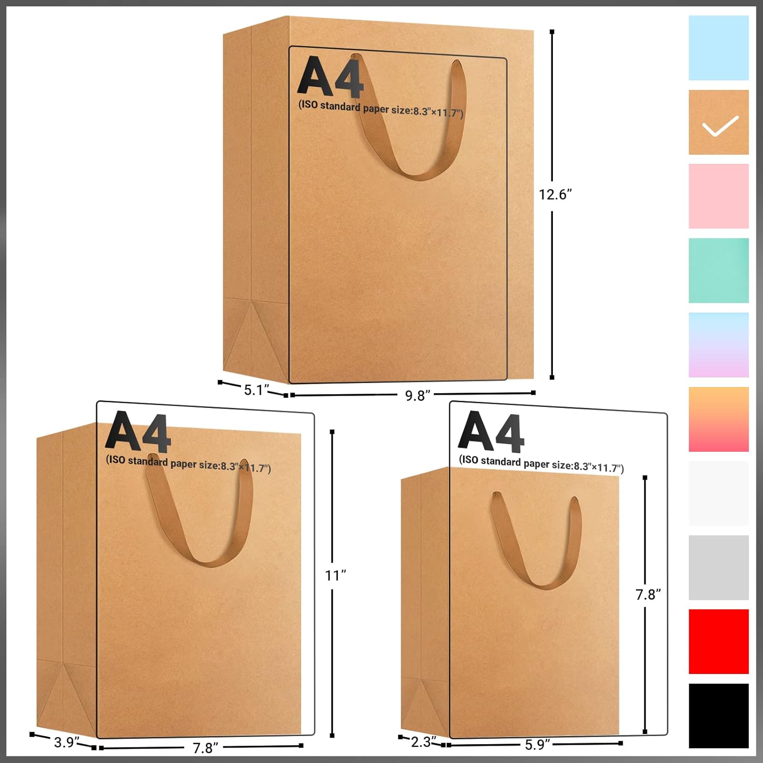 EUSOAR Kraft Gift Bags With Handles - Small, Medium, Large 3 Sizes Combination 30pcs - Recyclable, Sturdy, Business, Handmade Paper Bags - Vertical Version