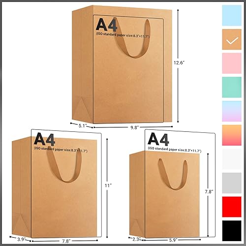 Miniatura 2 de EUSOAR Bolsas de regalo Kraft con asas, bolsas de papel con asas, pequeñas, medianas y grandes, 3 tamaños, combinadas, 30 piezas, bolsas