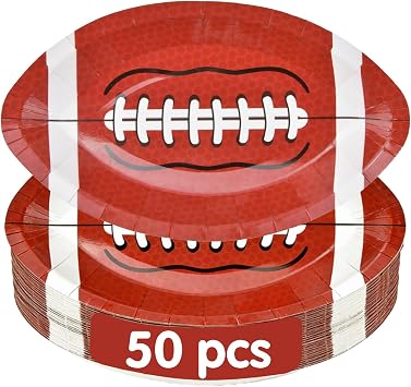 50 Pcs Football Oval Plates for Football Party Supplies, Disposable Dessert Paper Plates, Superbowl Party Decorations, Sports Game Tailgate Party Decor