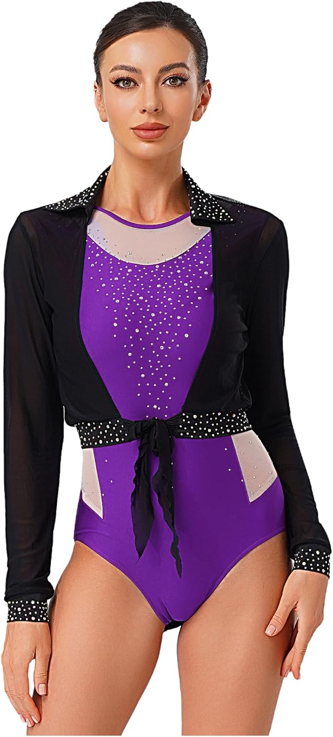 Gymnastics Dancewear for Women Sleeveless Ballet Dance Bodysuit with Crop Cardigan Modern Costume