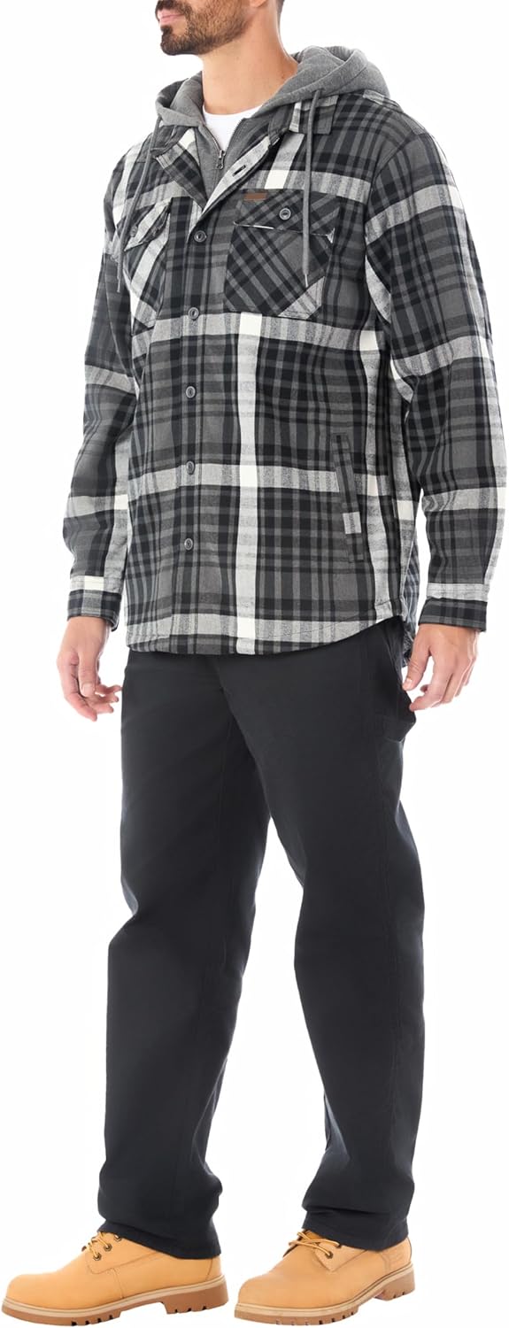 Smith's Workwear Mens Sherpa-Lined Hooded Flannel Shirt-Jacket with Inset - Image 9