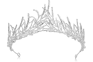 Vintage Ice Queen Crown for Women, Silver Pearl Tiara for Witch Cosplay Bridal Wedding