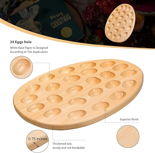 Miniatura 3 de Lounsweer Plato reversible de madera para huevos y tablero de embutidos, bandeja gruesa para huevos, encimera, refrigerador, contenedor de huevos de